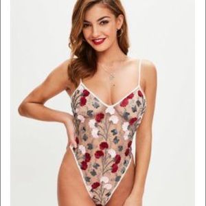 Missguided sheer embroidered bodysuit floral